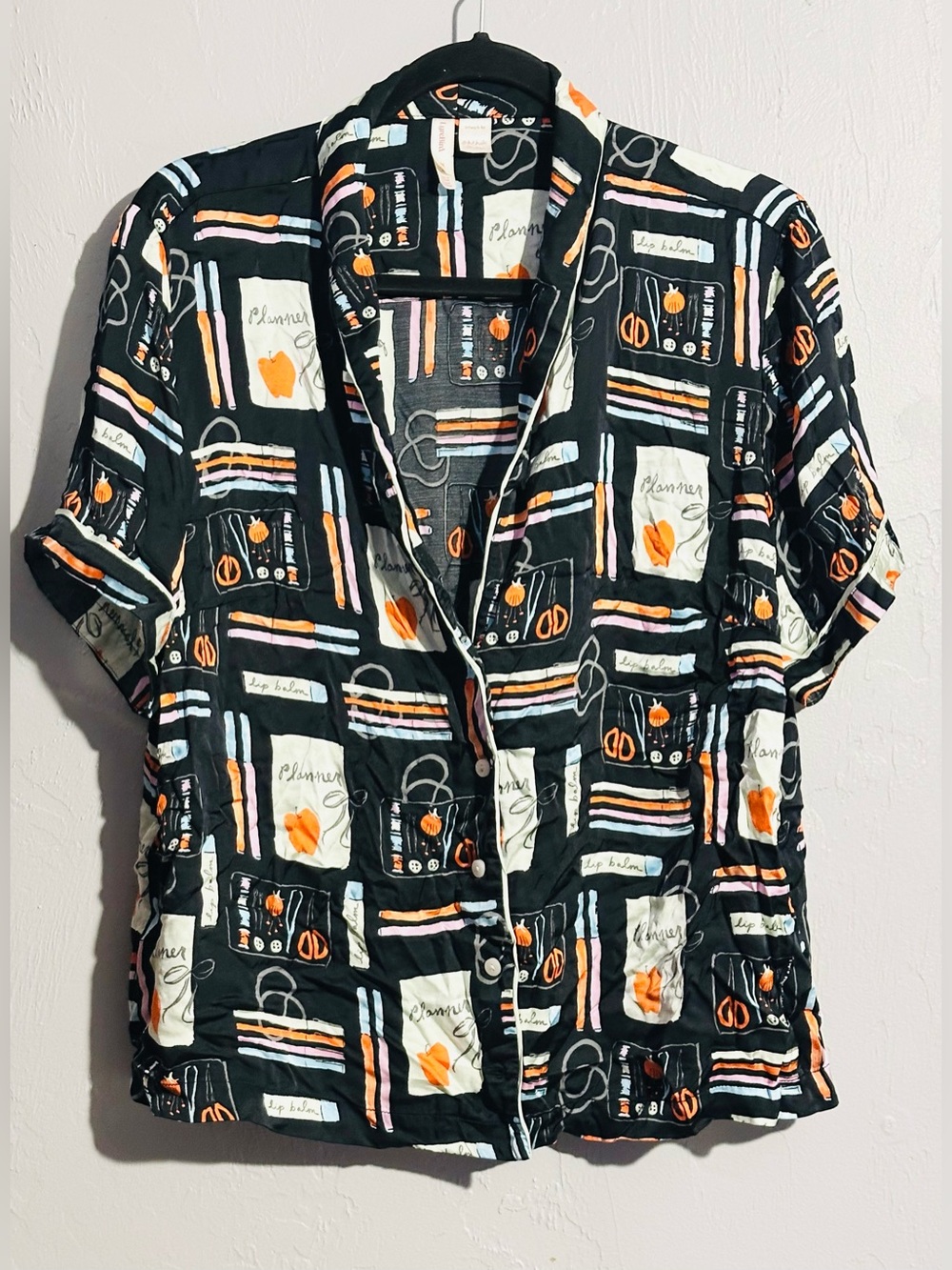 Anthropologie LyreBird All Over Graphic Short-Sleeve Button-Down Pajamas Set